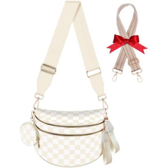 Handbags - Women Checkered Nylon Crossbody Bag Large Capacity Adjustable Strap